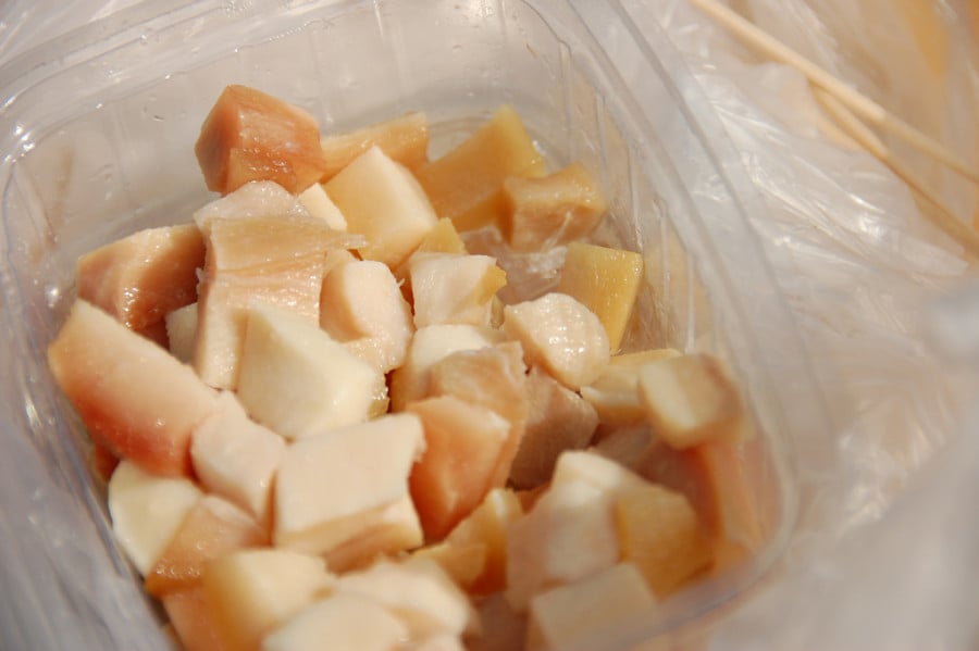 Pieces of fermented shark meat