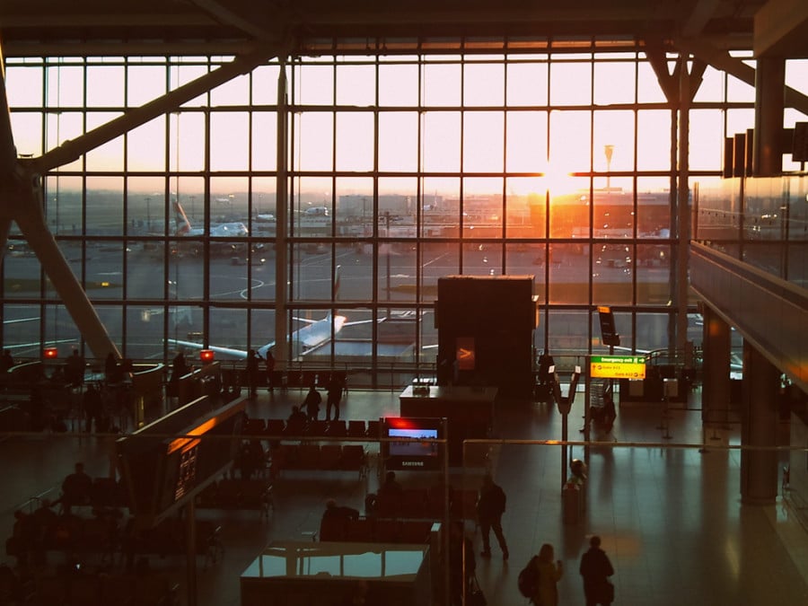 Heathrow airport at sunset