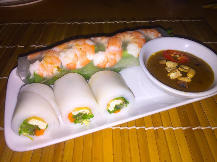 Vietname rice paper rolls and a dipping sauce