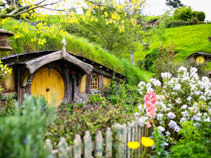 A hobbit house in Hobbiton, Matamata, New Zealand